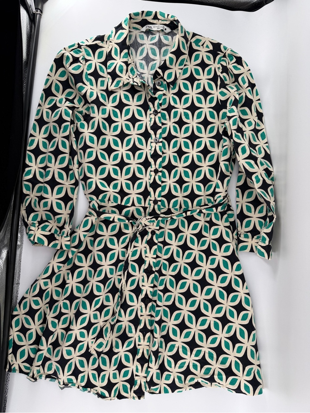 Zara Retro 70s BLOGGER Favorite Geometric Print Nelly Belted Shirt Dress XS - Picture 4 of 9